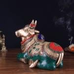 Brass Sitting Nandi Statue | 13" Width | Right Leg Raised | Traditional Stonework | Sacred Hindu Art | Premium Collection | Jaipurio